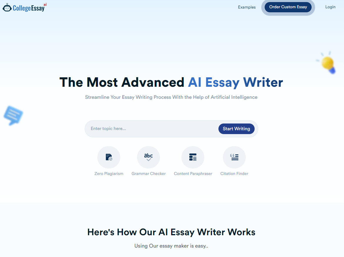 CollegeEssa.org AI Essay Writer Homepage