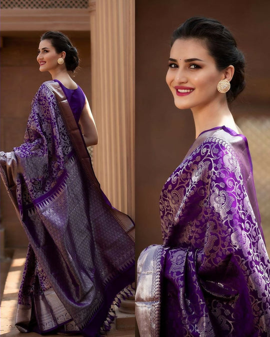 Luxuriant Purple Soft Banarasi Silk Saree – A Touch of Royalty