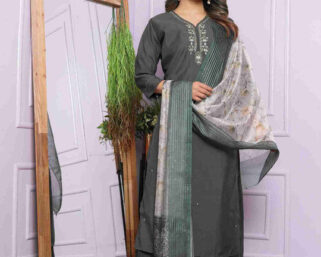 Versatile Grey Cotton Kurti Set with Dupatta – Perfect for All Seasons