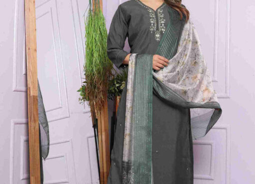 Grey Cotton Kurti Set