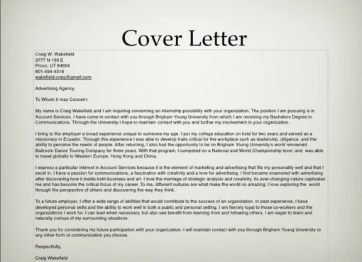 What is the Main Purpose of the Professional Cover Letter?