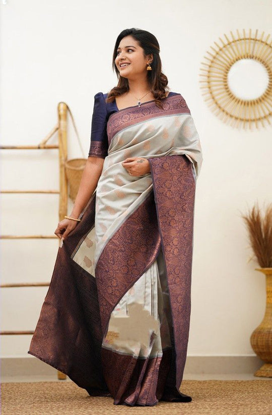 Stunning Beige Soft Silk Saree & Blouse for Occasions