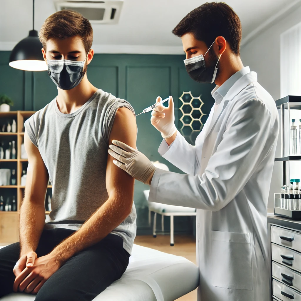 A Medical Professional Administering a Tri Immune Injection