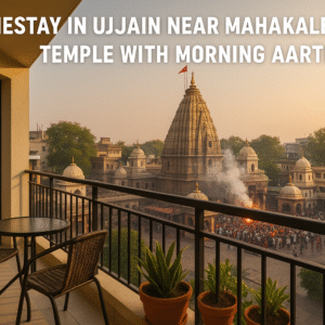 Homestay in Ujjain near Mahakaleshwar Temple with morning aarti view.